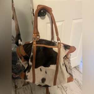 Myra Brown and White cowhide duffle Bag